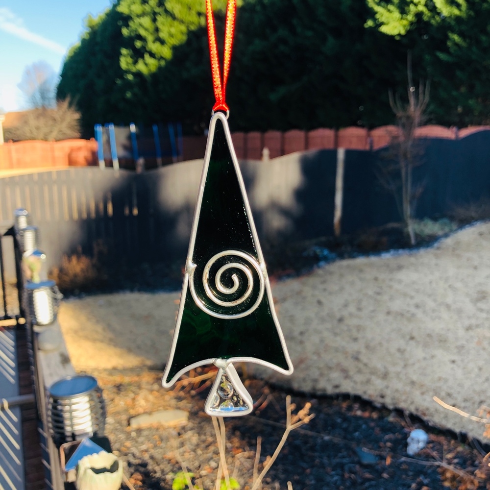 Handmade Stained Glass Xmas Tree Ornament Catcher